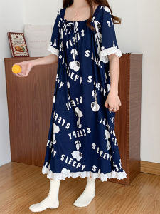 plus Size Sleep Dress Women Summer Thin Modal Cartoon Cute Sweet Princess Style Ultra Long Ankle Length Nightgown Casual Home Wear