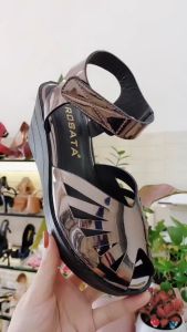 [ẢNH THẬT] Giày sandal rọ quai dán đế xuồng ROSATA RO570 cao 6p - đen chì - HÀNG VIỆT NAM - BKSTORE