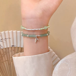 สร้อยข้อมือหยกไม้ไผ่สีเขียวสดใหม่สไตล์จีนสำหรับผู้หญิง เครื่องประดับข้อมือแบบอเนกประสงค์ ดีไซน์เรียบง่าย เครื่องประดับแบบผสม