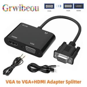 Bộ Chuyển Đổi Tương Thích VGA Sang VGA + HDMI Với Bộ Chuyển Đổi Âm Thanh 35mm Bộ Chia Màn Hình Kép Cho Máy Chiếu PC Bộ Chuyển Đổi Âm Thanh Video Đa Cổng
