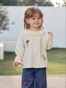 babylove | Girls Cotton Gauze T-shirt Long Sleeve Peter Pan Collar