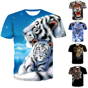 Mens Cool Tiger 3D Print T-shirts Fashion Loose Oversize Short-sleeve Tops Streetwear