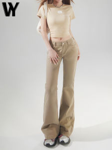 Khaki Flared Jeans Womens Low Waist Slim Fit Elastic Non-Matching Leggings Casual Style Water Washed Denim Fabric Autumn New