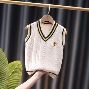 ฤดูใบไม้ร่วง ฤดูหนาว ผ้าขนแกะ เรียงราย เสื้อกั๊ก ถัก ผ้าฝ้าย เส้นด้าย แขนกุด เสื้อผ้าเด็กคอวีแฟชั่นเด็กวัยหัดเดิน ลำลอง เสื้อสเวตเตอร์