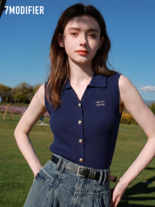 7.Modifier | Áo Vest Không Tay Cổ Polo Nút Vàng Đa Dụng Thời Trang