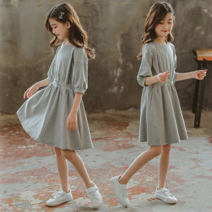 Pure Cotton Summer Dress for Girls Fashionable Sporty Pleated Skirt College Style Casual Attire for Children Aged 5-14