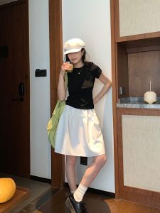 White High Waist A-Line Mini Skirt Womens Summer Casual Style Flattering for plus Size Short Girls Korean Version