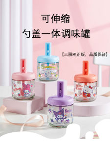 Adorable Sanrio Glass Kitchen Spice Jar Integrated Sealed Moisture Proof Stretch Spoon Cover Storage Container for Cooking