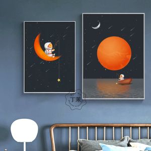 Modern Living Room Decorative Art Orange Astronaut Cartoon Simple Luxury Dining Room Childrens Bedroom Wall Hanging Picture