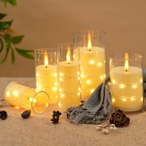Romantic Flickering Flameless LED Candles Battery Operated Candles with string Light Acrylic LED Pillar Candle for Wedding Christmas Decoration