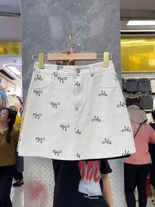 Plus Size S-6XL Women Korean Fashion Retro High Waist A-Line Denim Skirt Bow Casual Mini Skirts