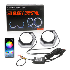 2.5" 3" 5D Crystal WRGB LED Angel Eyes Halo Rings Rectangular DRL Covers With Turn Signal Light App Control For Car Headlight