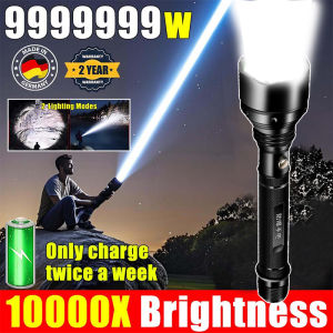 【Aluminum Alloy】TorchLight 9999999W 1000M long-range TYPE-C Rechargeable Waterproof Zoom Flashlight Heavy Duty Super Bright Camping Light Lampu Suluh Terang Jarak Jauh铝合金手电筒