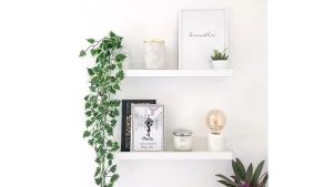 DEcTionS Rak Dinding Floating Shelves Ambalan Buku Kayu Minimalis 2 Buah 40x15 cm Dekorasi Kamar