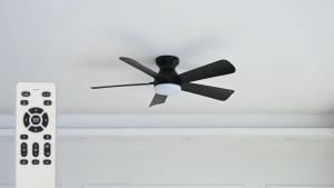 Modern Ceiling Fan with Light: 42-Inch Black Small Fans for Bedroom Indoor Outdoor - Dimmable Low Profile Ceiling Fans with Remote Control Flush Mount 5 Reversible Black Blades 6 Speeds Timer