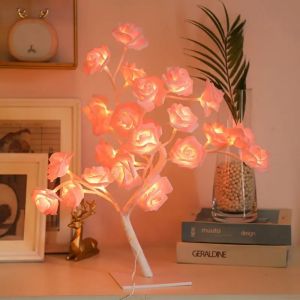 24 LED Rose Lamp Rose Light Tree Table Top Decorations for Wedding Mothers Day Valentine’s Day Decorations Gift for Girls Mom