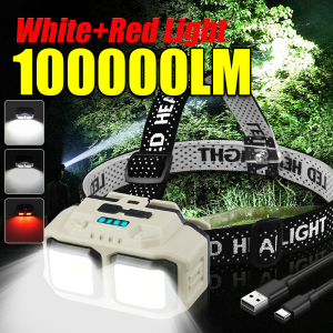 Super Bright Headlamp 100000LM USB C Rechargeable Head Torch 4 Mode Running Emergency Camping Waterproof Tiltable Head Lights