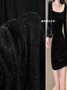 ผ้าซาตินกำมะหยี่สีดำ เนื้อผ้านุ่ม ด้ายเดี่ยว ไม่มีความยืดหยุ่น สไตล์ฝรั่งเศส ผ้าชุดราตรี ผ้าสำหรับทำเสื้อผ้า ผ้าสำหรับทำเสื้อผ้า