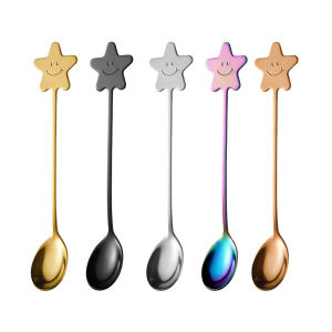 5Pcs/set Stainless Steel Coffee Spoon Star Smiling Cake Dessert Small Spoon Cute Mixing Spoon