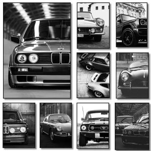 แฟชั่นโมเดิร์น Wall Art Simple สีดําและสีขาวหรูหรารถ HD ผ้าใบพิมพ์โปสเตอร์หน้าแรกห้องนอนห้องนั่งเล่นตกแต่งภาพจิตรกรรมฝาผนัง