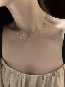 Elegant Minimalist 14K Gold Plated Sparkling Choker Necklace for Women Slim Fine Lockbone Chain Luxury Fashion Jewelry