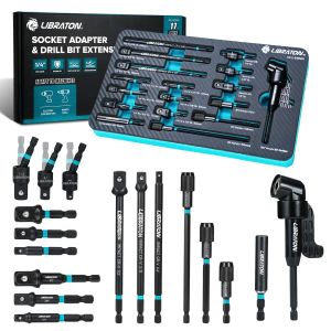 Bộ Chuyển Đổi Ổ Cắm LIBRATON 17 CÁI Với Các Phụ Kiện Xoay Và Góc 1/4 3/8 1/2 Inch Square Drive Để Sửa Chữa Thép Crom-Vanadi