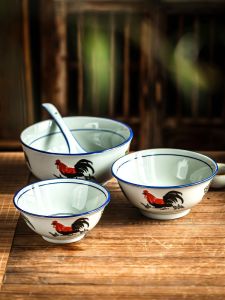 Vintage Ceramic Chicken Bowl Soup Bowl Beautiful Noodle Bowl Large Soup Basin Retro Dining Utensils Home Use Kitchen Tools