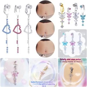 Non-Pierced Belly Button Clasp – Stunning Zircon Butterfly & Heart Charms