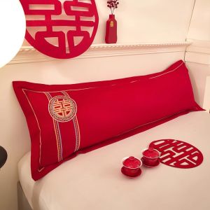 Wedding Red Long Pillowcase One Piece Wedding Celebration Home Use Long Pillow Core Inner Cover Wedding Couple Pillowcase