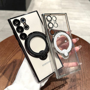 Crashstar 360 ° Xoay Magsafe Đứng Trong Suốt Rõ Ràng Mạ Mềm Chống Sốc vỏ điện thoại Cho Samsung Galaxy Ultra S25 S24 S23 S22 Ultra Plus + S20 Fe A54 A34 A14 A53 A13 A12 5G A52 A34 4G A16 A06 A55 A35 vỏ ốp điện thoại sạc không dây A15 a05s