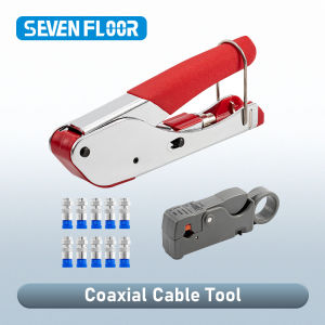 Coax Cable Crimper Wire Stripper Tool Kit RG6 Compression F Connectors Coaxial Compression Tool Set for RG59 Cable Handling