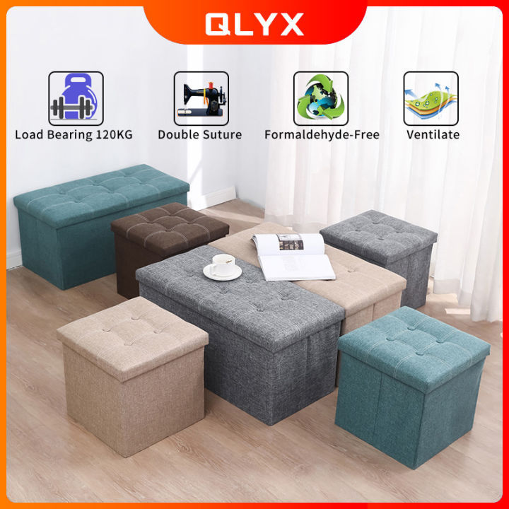 QLYX Versatile Storage Stool Ottoman Storage Boxes Organizer Folding