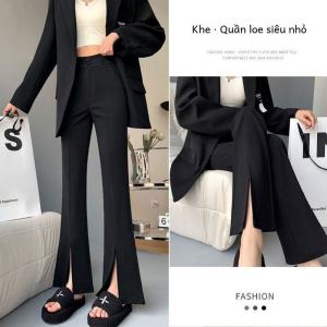 Cao Vòng Eo Ống Rộng Quần Nữ Xuân Hè Mùa Thu Mùa Đông Thời Trang Quần Tây Thon Gọn Quần Dài Micro Flared Split Quần