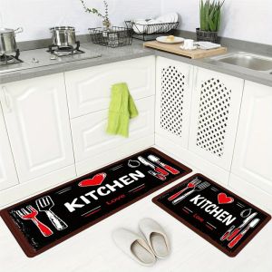 VIKAMA Farmhouse Kitchen Mat KITCHEN Heart Shaped Kitchenware Print Machine Washable Non Slip Rug for Kitchen Entryway Decor