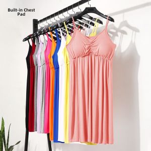 Modal Camisole Vest Dress Women Summer with Chest Pad Sleepwear Inner Wear Slimming Outer Wear V-Neck Thin Base Skirt