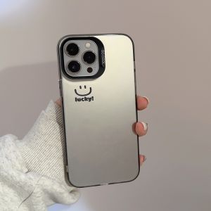 CrashStar Smiley Silver Matte Hard Shockproof Phone Case For iPhone 15 14 Pro Max Plus 13 12 11 Pro Max Simple Phone Casing Cover Shell
