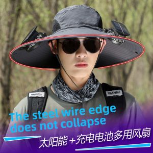 Solar Fan Cap Men Summer Outdoor Mountaineering Fishing UV Protection Sunshade Waterproof Multifunctional Bucket Hat