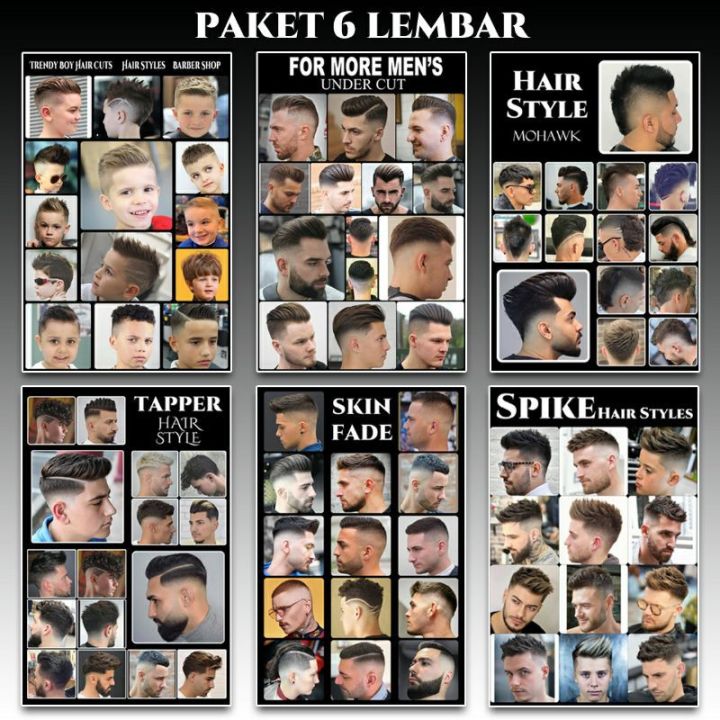 Poster Gambar Contoh Foto Model Rambut Barbershop 6 Lembar | Lazada