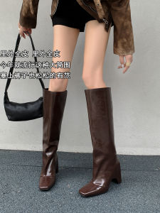 Fall Winter High Heel Long Tube Boots Womens Fashion Booties over Knee Soft Leather Real Leather Boots Korean Style Footwear