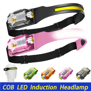 COB LED Headlamp Induction Head Lamp Built-in Battery USB Rechargeable Head Flashlight Outdoor Camping Fishing Sensor Headlight