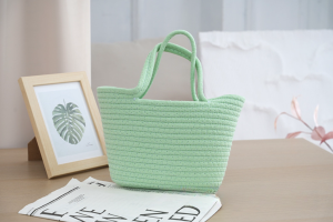 Dopamine Pure Color Cotton Rope Woven Large Capacity Cosmetic Bag Sweet Fresh Style Womens Handbag Daily Accessory Bag