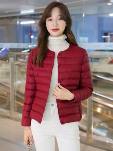 Womens Lightweight Short Cotton Jacket Inner Lining V-Neck Loose Fit Chinese Brand Fall Season Zipper Detail