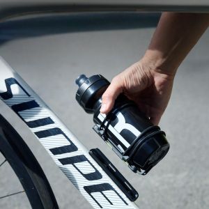 Bike Water Bottle Holder Quick-Release Magnetic Sturdy Cup Holder Secure No-Fall Buckle with Straps & Screw Tool Black