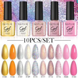 LILYCUTE 10PCS/Set 7ml Gel Nail Polish Rose Gold Glitter Series Gel Varnish Semi Permanent UV LED Nail Art Soak Off Manicure Set