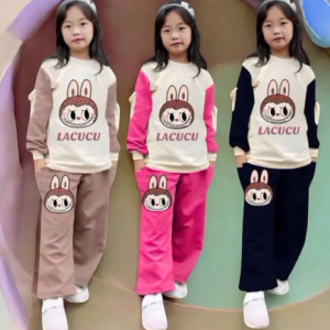 Setelan Anak Perempuan Motif Boneka Lucu Lengan Panjang 1 -6 Tahun