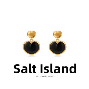 YANDAO | Black Onyx Heart Earrings