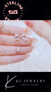 KC Jewelry S925 Silver - White Gold Plated Diamond Bow Pendant With Necklace