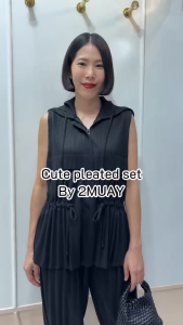 2MUAY รุ่น GA67851 เสื้ออัดพลีท THICK HOODED DRAWSTRING WAIST PLEATED TOP 3สี FREE SIZE