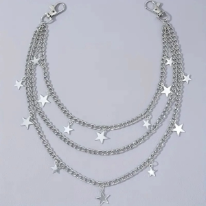 Multi-Layer Pants Chain Jeans Hip-Hop Pants Belt Chain Star/Crucifix Pendant Punk Rock Style Silver
