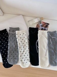 สีเทาเข้ม ถุงเท้าลายจุด ผู้หญิง ถุงเท้าถึงกลางน่อง ลูกไม้ ตัด หวาน เด็กผู้หญิง สีขาว โบว์ ถุงเท้ากองปม ผ้าฝ้าย ผ้าดูดซับความชื้นตลอดทั้งปี